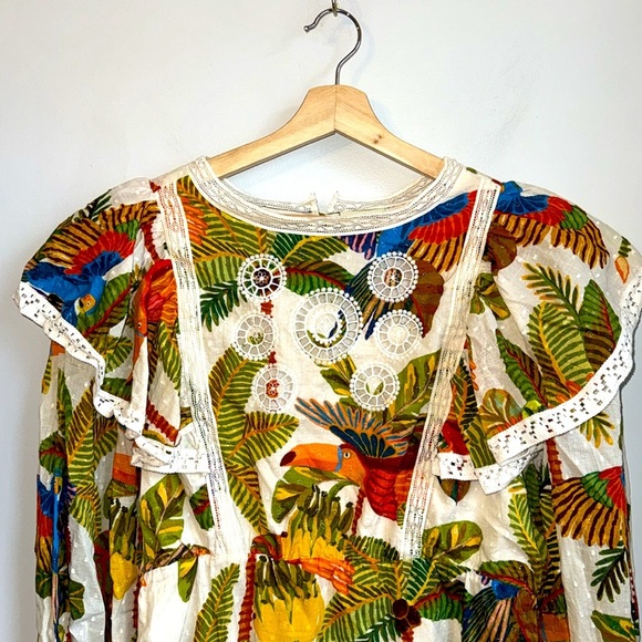 FARM RIO Ruffled printed Swiss-dot cotton mini dress SZ L - Picture 8 of 11